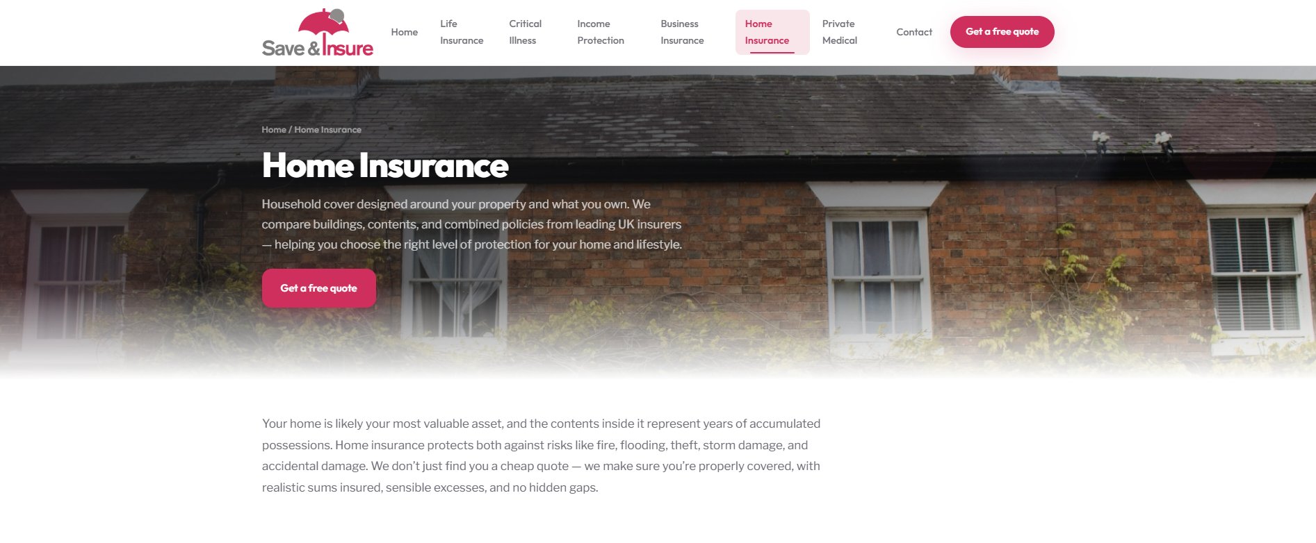 Save and Insure home insurance page